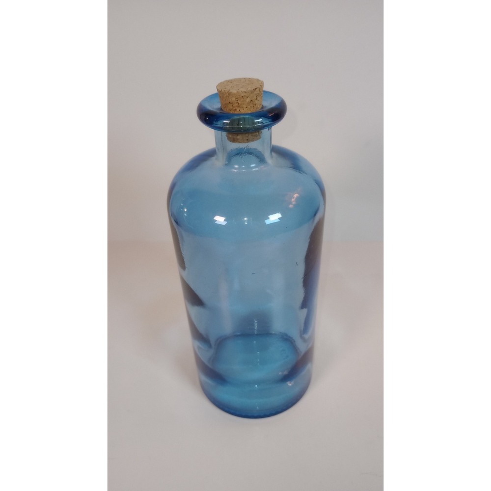 Vintage Aqua Blue Glass Corked Bottle Flask Apothecary Decor Potion